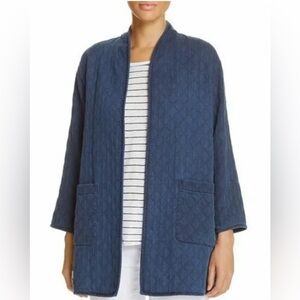 Eileen Fisher  Organic Cotton Open-Front Quilted Jacket Size Small  $370 Blue